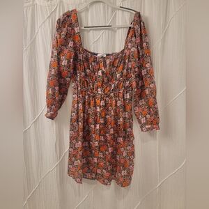 J. Crew Pink and Orange Smocked Sundress with Bishop Sleeves